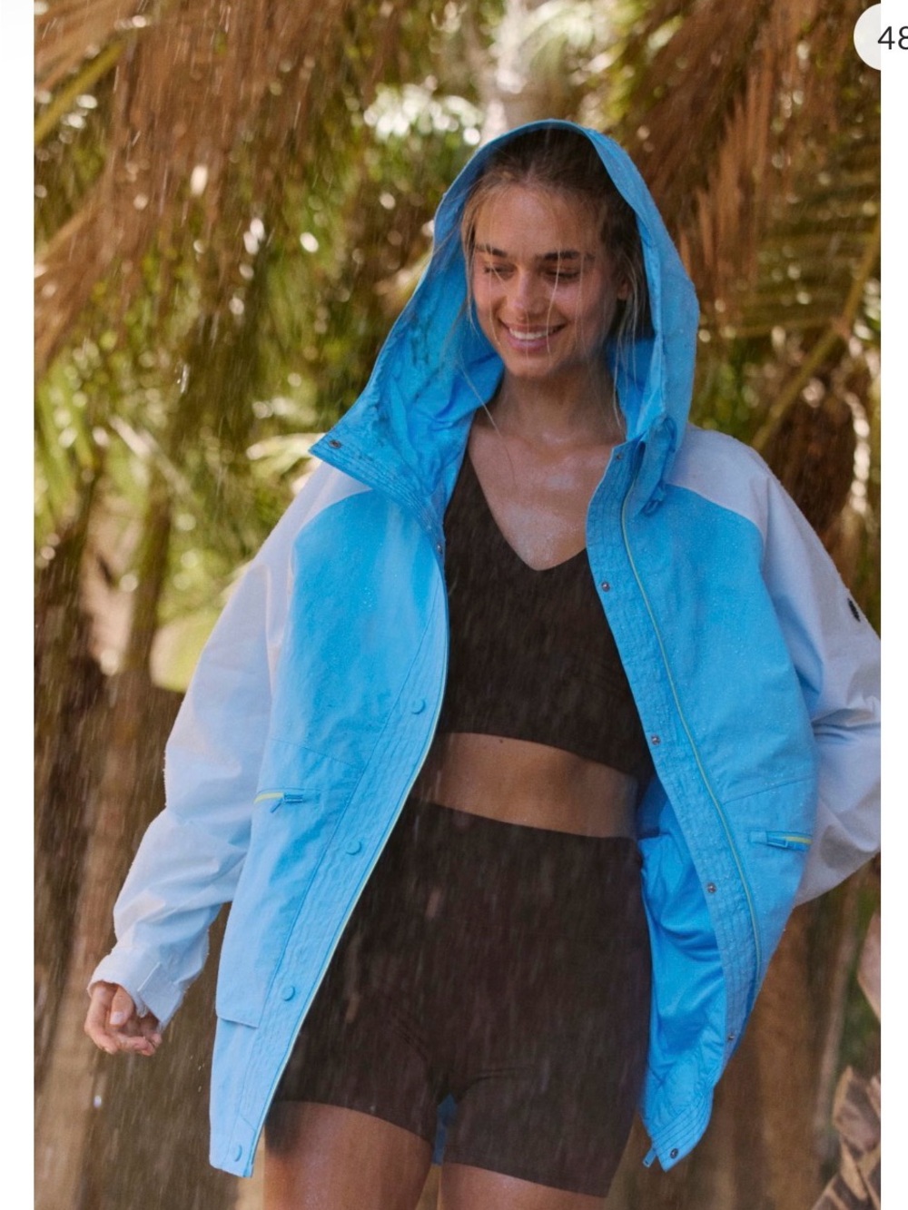 FP Movement Singin In The Rain Packable Rain Jacket, Size Medium, Blue, EUC